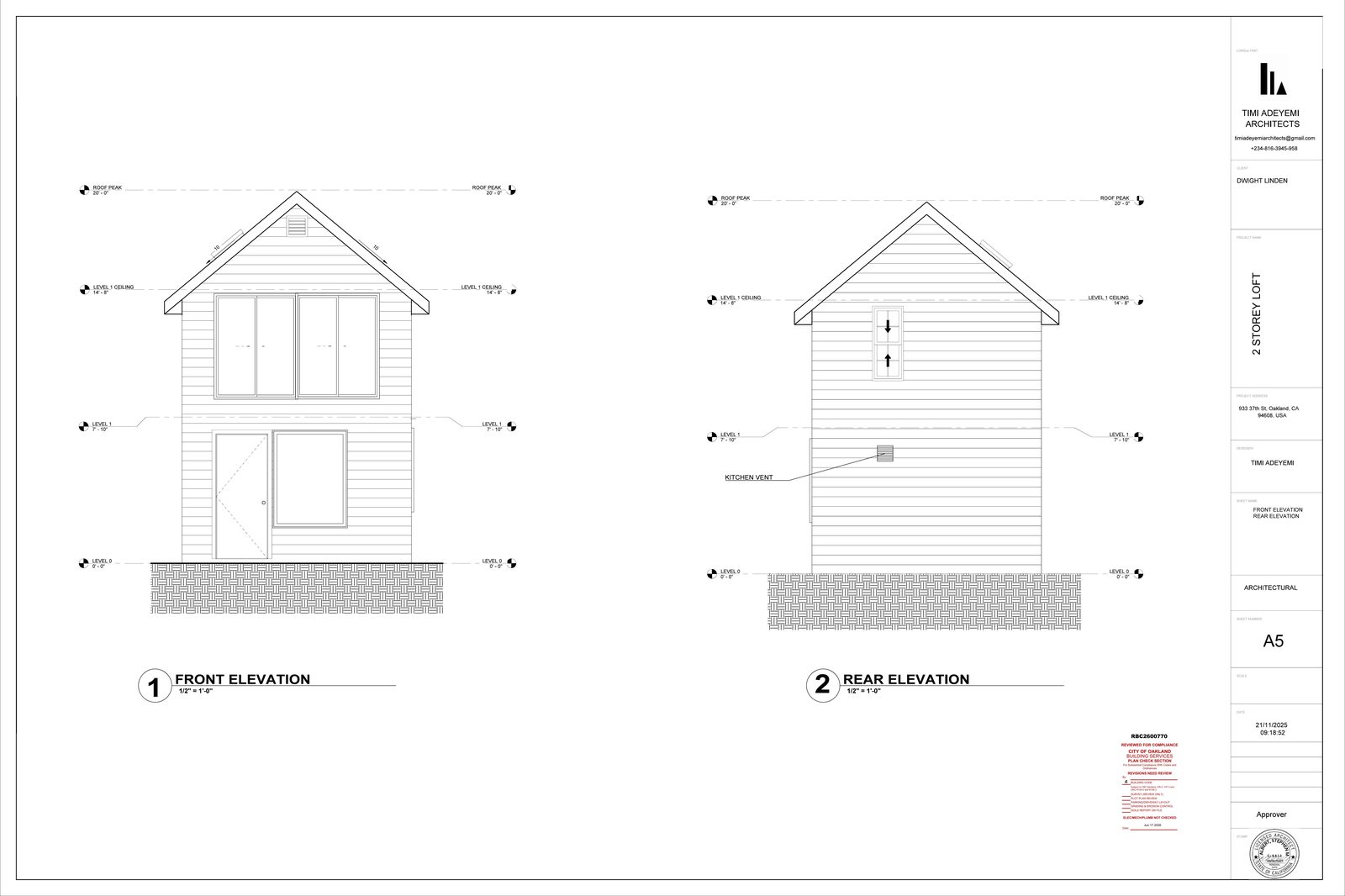 ADU front and rear building elevations